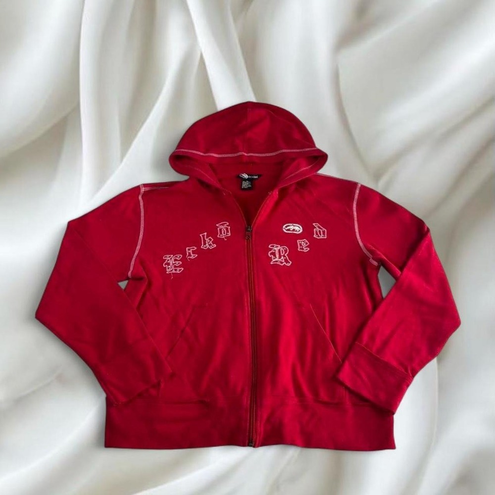 Ecko Red contrast stitching graphic hooded sweater y2k vintage mcbling